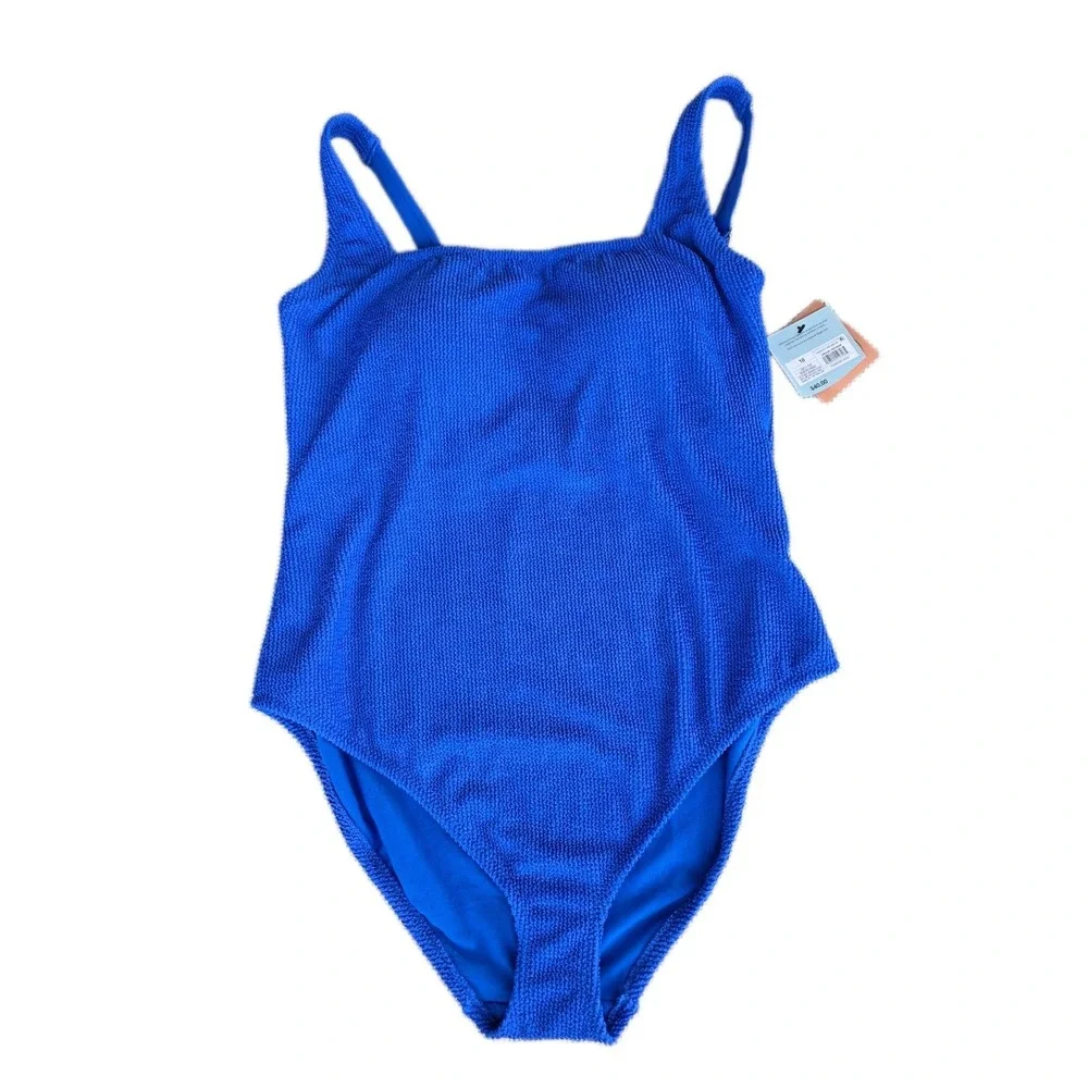 Shade & Shore Blue Solid Textured One Piece Swimsuit Size 18W Wide Strap (329)